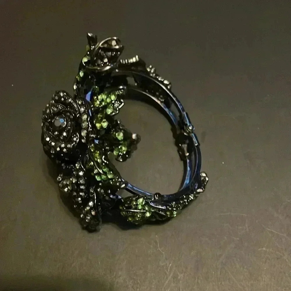 Statement Oversized green Rhinestone Wide Design Statement Cuff Bangle bracelet - Picture 2 of 3